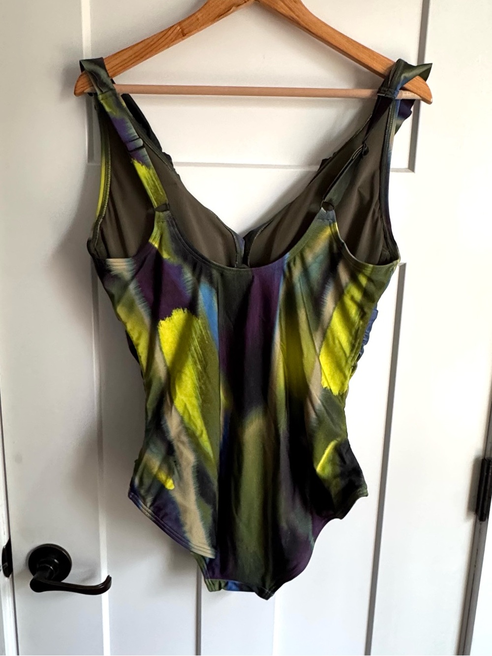 NWT DKNY Ruffle V-Neck One-Piece Swimsuit Bathing Suit Multicolor L - Picture 6 of 12